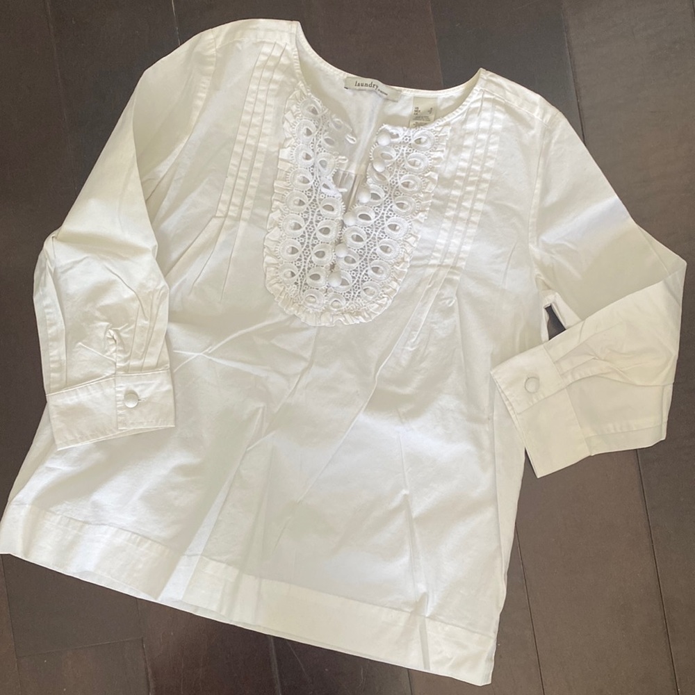 white cotton blouse eyelet top Coastal grandma
